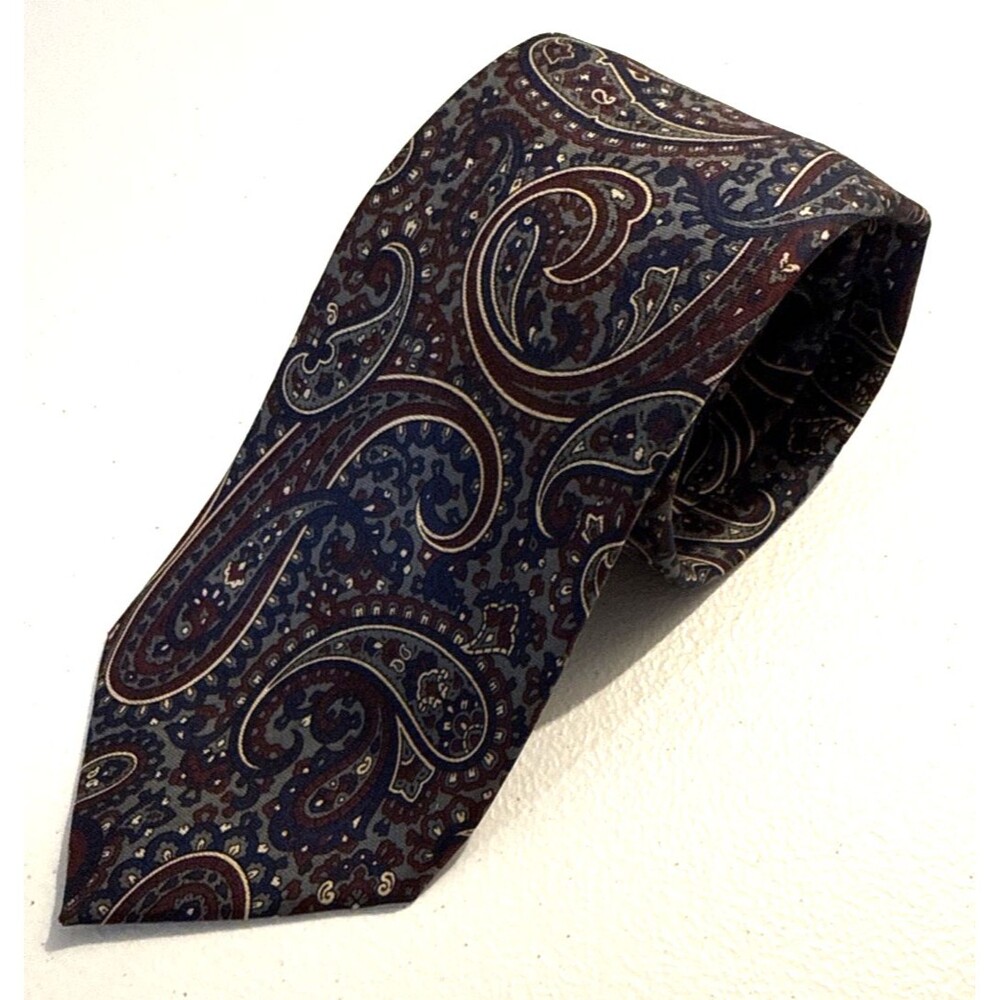 Vintage Windsor Grey/Navy/ Maroon Paisley Silk Tie
